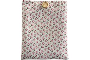 Zosiana Designs Floral Book Sleeve - Elegant Book Cover with Wooden Button, Cotton Padded Protector for Paperbacks & Hardcovers, Ideal for Book Lovers, Durable Design (White & Roses, Large)