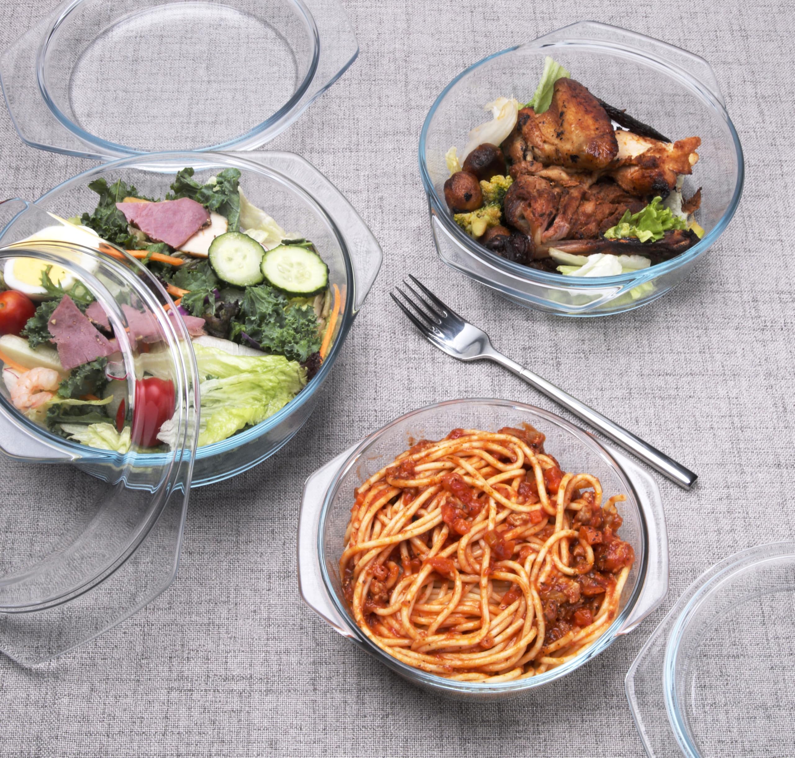 Set of 6 Pieces Round Tempered Glass Casserole Dish with Lids, Glass Casserole Baking Dish Set for Oven, Freezer and Dishwasher Safe - 1QT+1.5QT+1.8QT