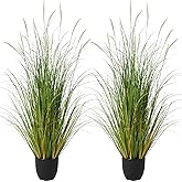 KOL 4ft 2-Pack Artificial Cattail Reed Grass, 47.2’’ Artificial Indoor Outdoor Fake Onion Grass Plant, Home Office Wedding Decorative Potted Plant, Faux Floor Greenery, Housewarming Gift, White