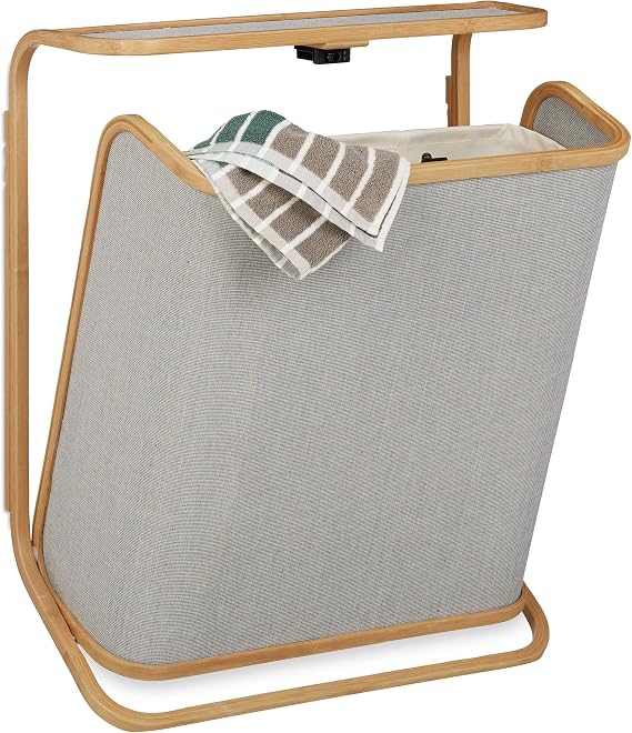 Relaxdays Wall Mount Laundry Hamper Tilting Bamboo Storage Basket 40 L Hxwxd 67 X 53 5 X 21 Cm Natural Grey Amazon Co Uk Kitchen Home