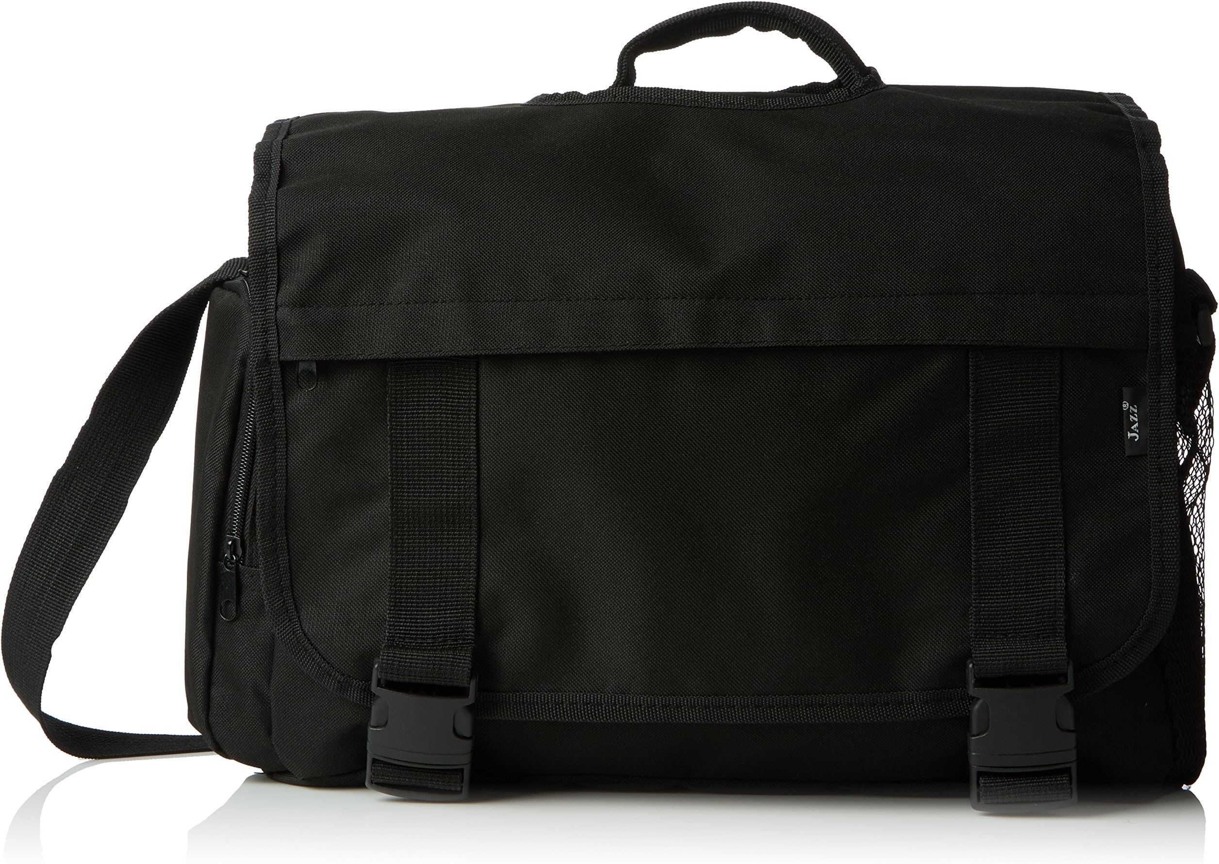 Large Black Satchel Messenger Bag with Organiser under flap - Holds A4 folders