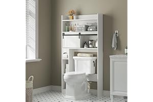 Furniouse Over The Toilet Storage Cabinet, 6-Tier Toilet Organizer Rack, Bathroom Shelf Over Toilet Cabinet with Sliding Door for Restroom, Laundry, White