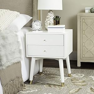 Safavieh Home Collection Lyla Mid Century Retro White and Gold Nightstand