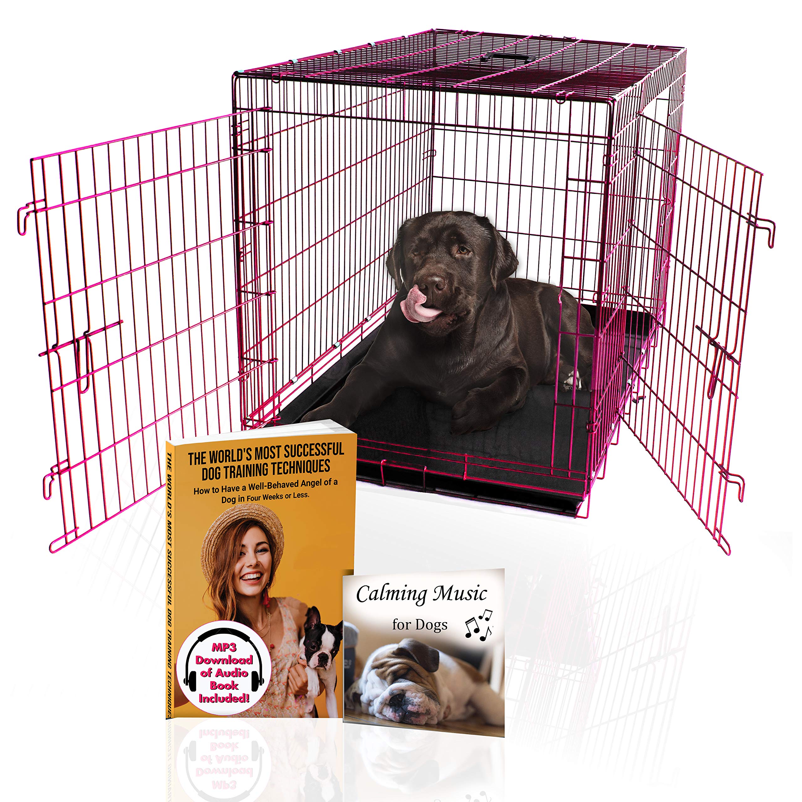 PET Expressions Luxury Colorful 48 Inch Foldable Dog Crate with 2 Doors | Free Training Ebook and Pet Calming Music | 3 Colors & 3 Image PET Expressions Luxury Colorful 48 Inch Foldable Dog Crate with 2 Doors | Free Training Ebook and Pet Calming Music | 3 Colors & 3 Image