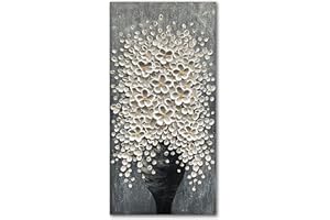 EPICLER ART Epicler 20x40 Hand-Painted Painting for Wall Decoration, White Bouquet in vase, Home Wall Decoration.