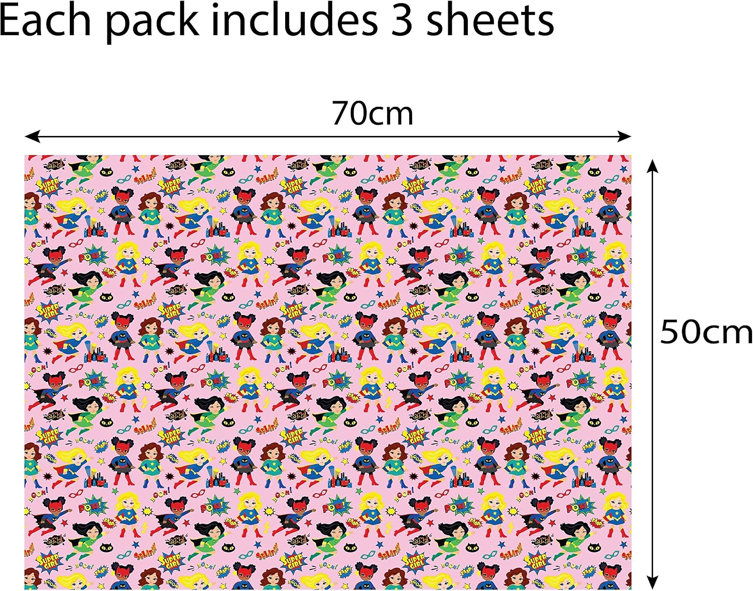 4 x Superhero Multicultural Wrapping Paper for Kids Girls & Women- Premium 100% Recycled and Recyclable Gift Wrap Sheets 70x50cm for Christmas Birthday - Image 4