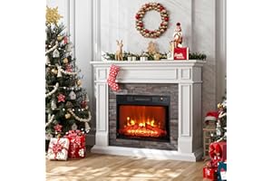 LGHM 44" Electric Fireplace with Mantel, Tall Fireplace Heater Freestanding, Realistic Stacked Stone Surround with Remote Control Timer LED Flame for Living Room,Bedroom…
