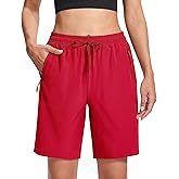 MAGCOMSEN Women's Hiking Shorts Lightweight Quick Dry 8" Golf Shorts Water Resistant with 3 Zipper Pockets