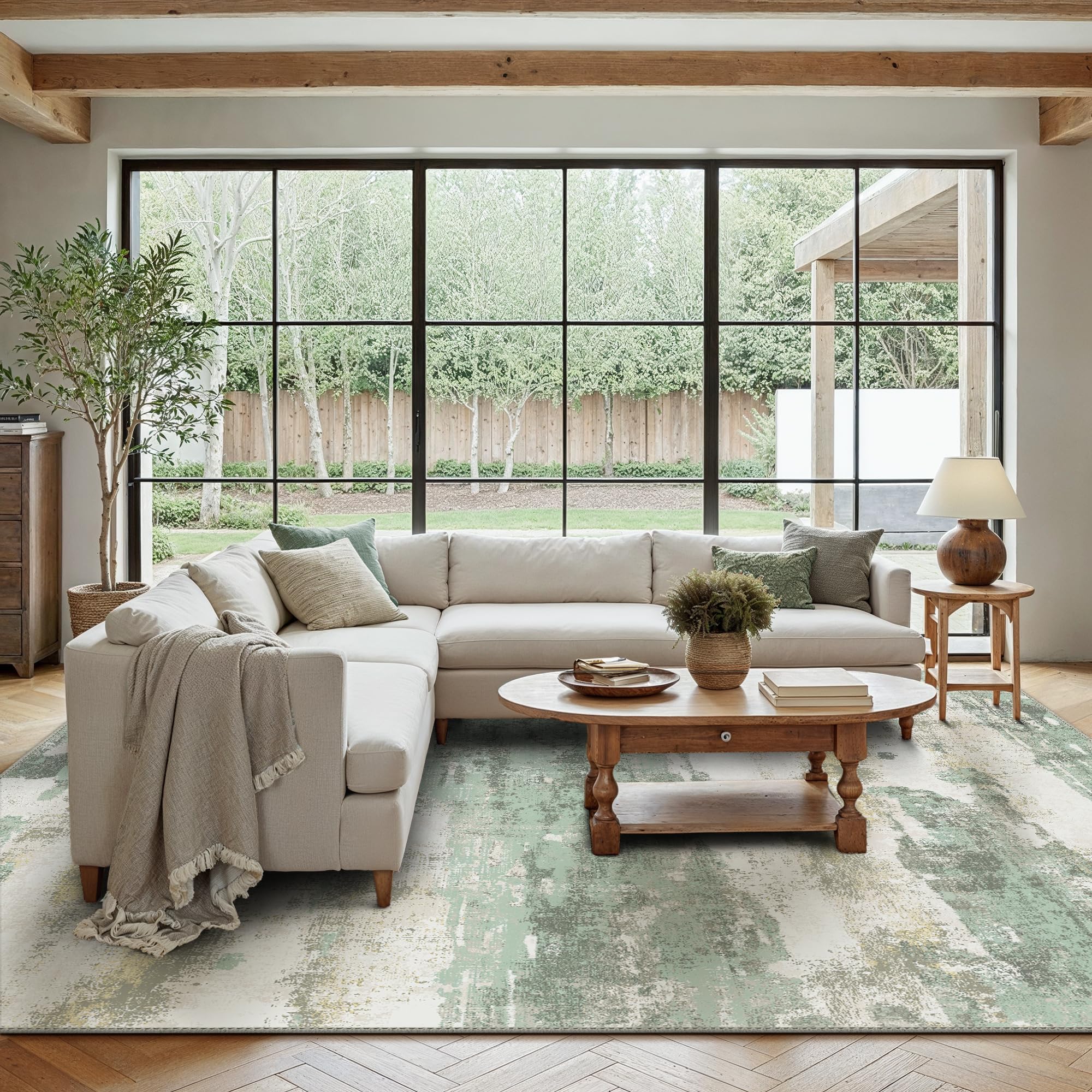 Photo 1 of BEIMO Area Rugs 3x5 for Living Room Bedroom, Modern Abstract Machine Washable Light Green Rug Soft Rug, Low Pile Floor Carpet with Non Slip Backing for Entryway
