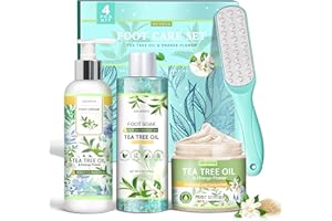 LUCOTIYA Tea Tree & Orange Flower Foot Soak Set - Salts, Foot File, Scrub & Urea Cream Pedicure Supplies for Dry, Cracked Feet - Foot Spa Pedicure Kit for Women Men