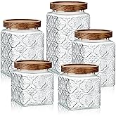 Gerrii 5 Pcs Begonia Pattern Square Vintage Glass Food Storage Containers 17/24/34 oz Glass Jar with Lid Airtight Candy Jar Food Canisters for Kitchen Counter Pantry Coffee Tea Beans