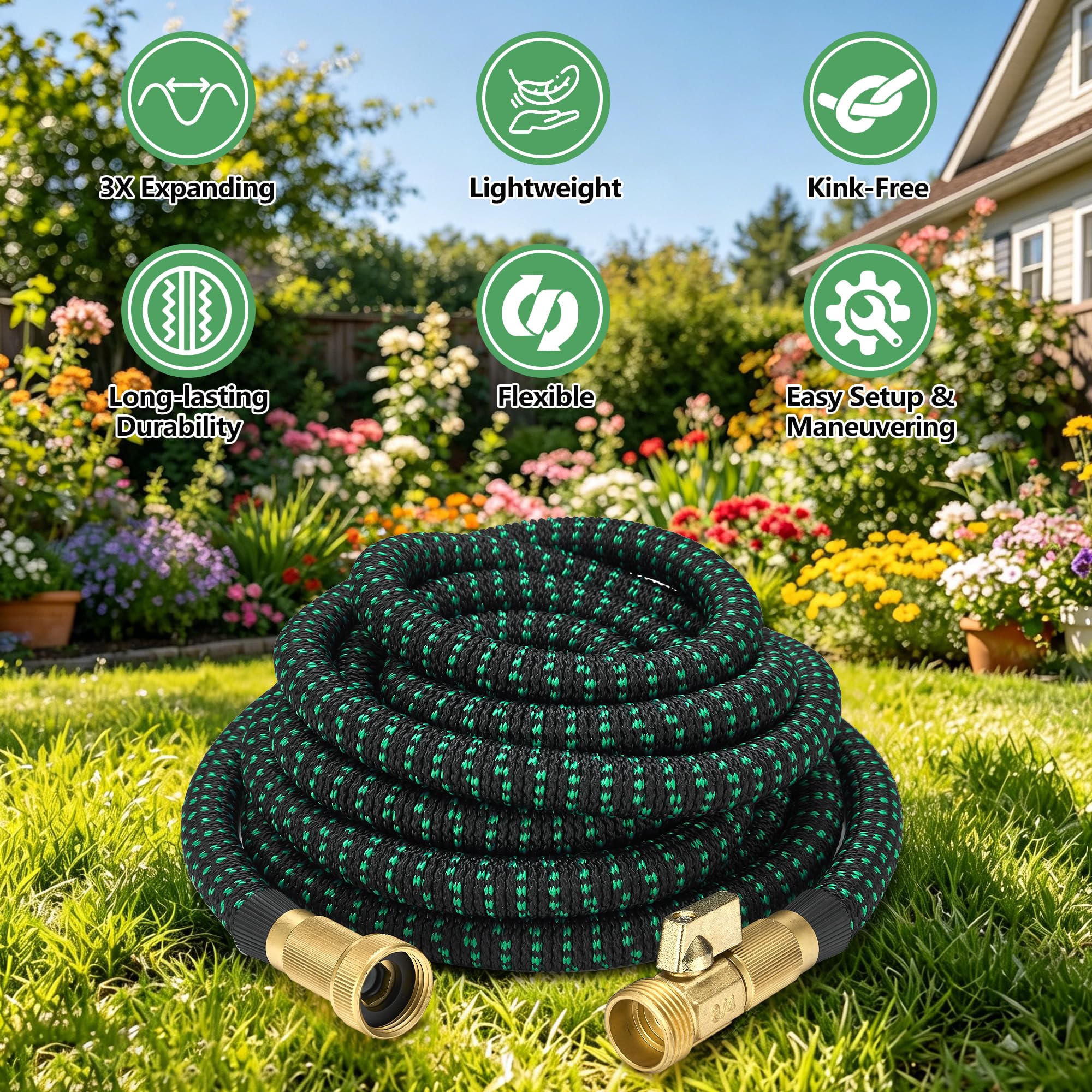 Condition photo showing New/Like New for expandable garden hose - 50 ft expanding water hoses, no kink lightweight flexible hose with 3/4" so