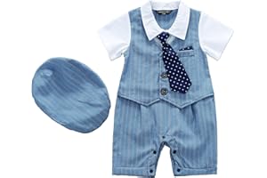 HeMarIsle Baby Boy Gentleman White Shirt Waistcoat Bowtie Tuxedo Onesie Jumpsuit Overall Romper