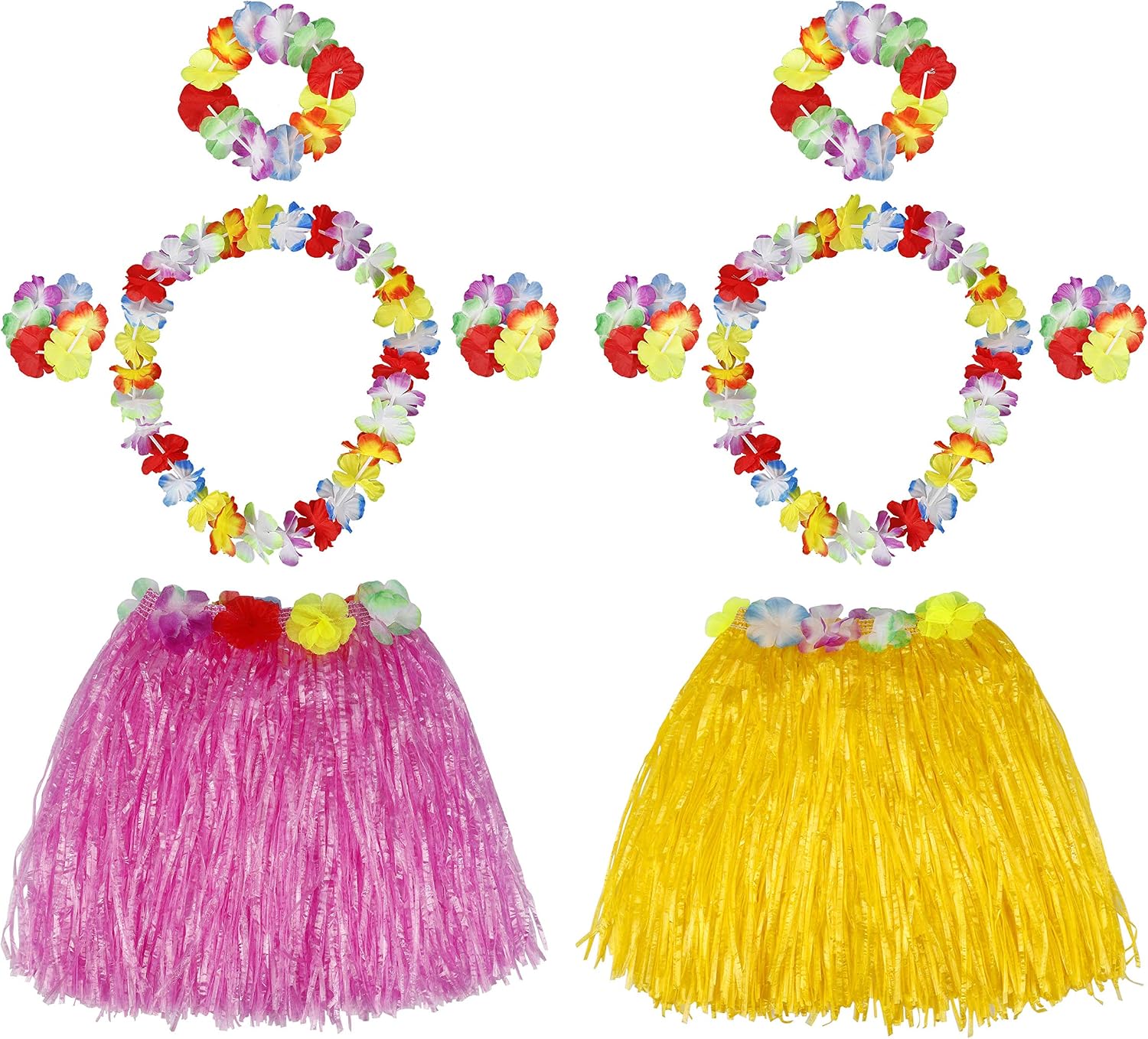HONGXIN-SHOP Grass Skirt Colorful Dress in Hawaiian Dance Festival Vacation with Flower Bracelet Headband Necklace for Kid Women Lady Costume 4 Pack - Image 3
