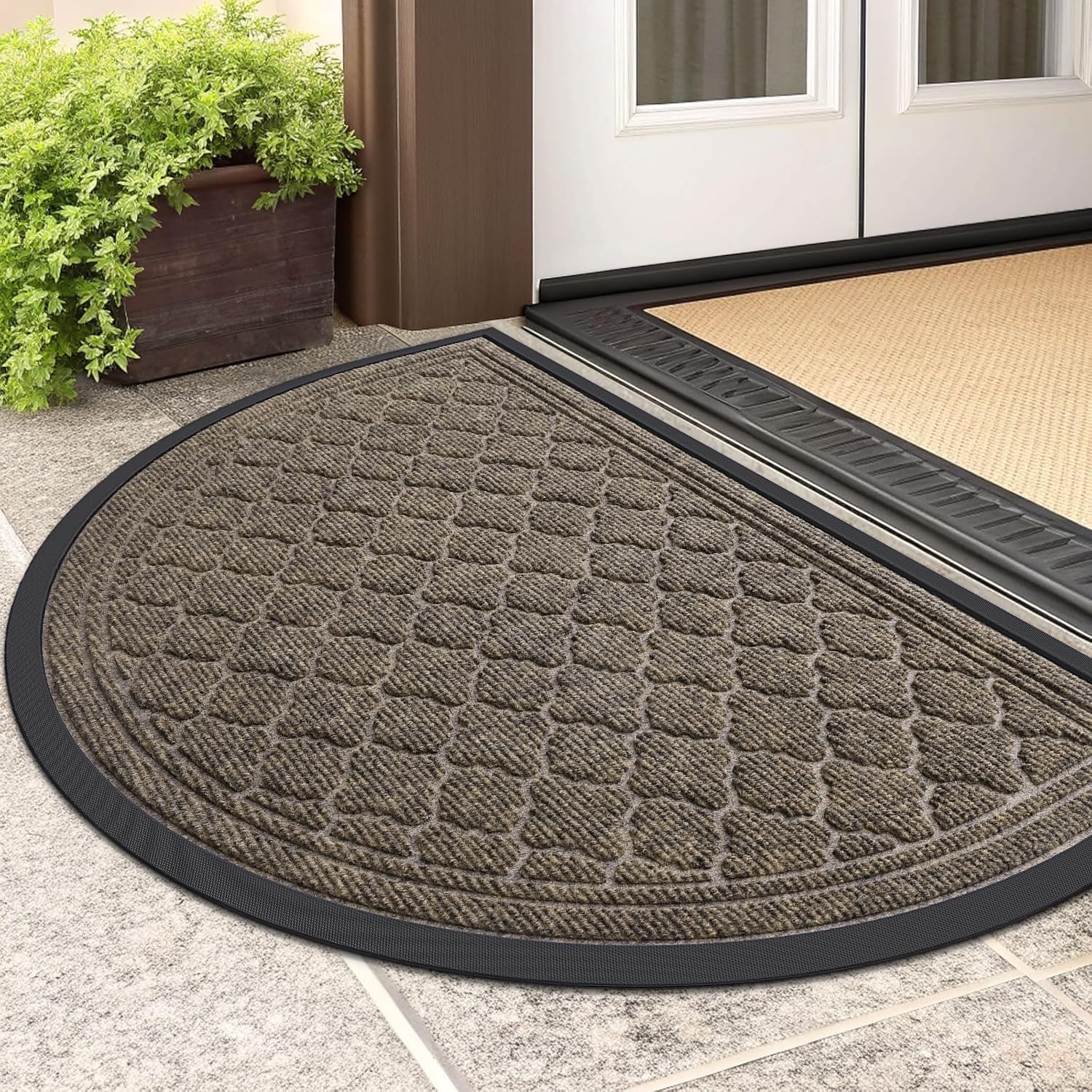 Homaxy Half Moon Door Mats Indoor, Non Slip Rubber Door Matts, Dirt Trapper Absorbent Doormat Outdoor, Washable Heavy Duty Floor Mat for Entrance, Front Door, Kitchen and Garden, 43 x 76 cm, Brown