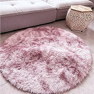 Faux Fur Rug,Area Rug Ultra Soft Gradient tie-Dyed Rugs for Living Room,Small Rug for Home Decor Living Room Decor Bedroom for Girls Boys Teen Room Decor Nursery Decor,Round 4 ft,Pink-Purple,1 pcs.