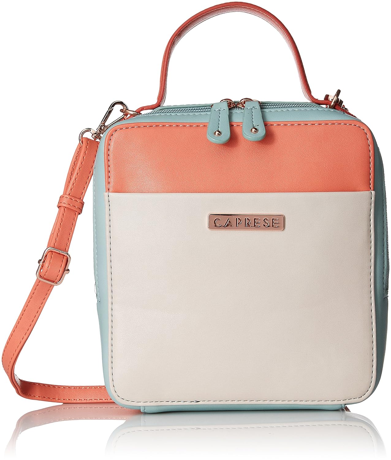 caprese norma women's sling bag (peach, off-white and blue) ()