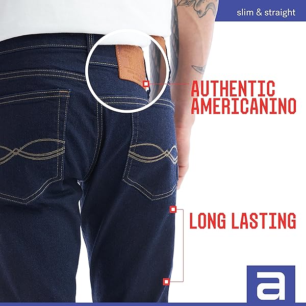 AMERICANINO SLIM STRAIGHT FIT JEANS FOR MEN – SOFT COTTON|5-POCKET CLASSIC DESIGN INDIGO