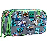 Get Trend Minecraft Pencil Case for Boys, Pencil Pouch with 2 Zipped Compartments, Back-to-School Marker &amp; Pen Case, Organizer for School Supplies, Stationery, Gamer Gifts (Green/Multi Minecraft)