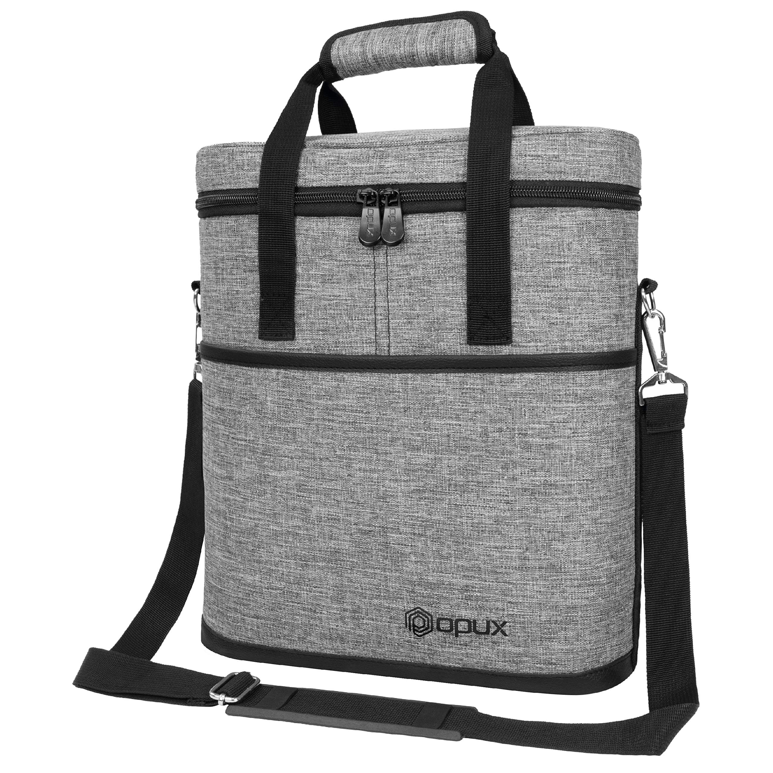 opux 3 Bottle Wine Carrier Tote, Insulated Leakproof Wine Cooler Bag, Wine Travel Bag Tote for Picnic BYOB Beach, Portable Wine Bottle Carrying Case, Gift for Wine Lover Women Men Christmas, Grey