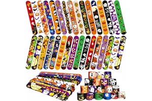WEMEMORN Halloween Slap Bracelets for Kids, 100 Halloween Bracelet Toys Bulk For Kids Girls Boys, Trick or Treat Party Favors, Exchanging Gifts, Classroom Prizes, Halloween Party Gift Treat Bag Filler Supply