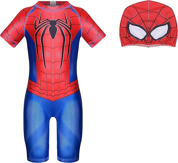 LQSZ Boys Swimming Costume All in One with Cap Kids Swimwear Swimsuit
