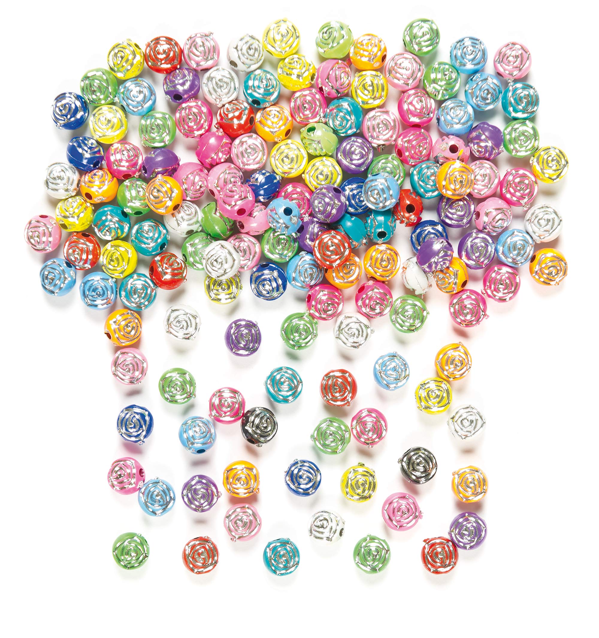 Baker Ross AF221 Sparkle Rose Pony, Beads Arts and Crafts, Kids Jewellery Making Supplies and Friendship Bracelets (Pack of 400), Assorted, 8mm