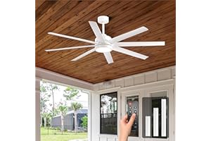 CONCISEER Modern Ceiling Fans with Lights, 65 Inch Ceiling Fan with Light and Remote for Bedroom Living Room Kitchen Office, Indoor/Outdoor Use, 24W 3CCT 8 Blades 6 Speed Reversible Quiet DC Motor, White