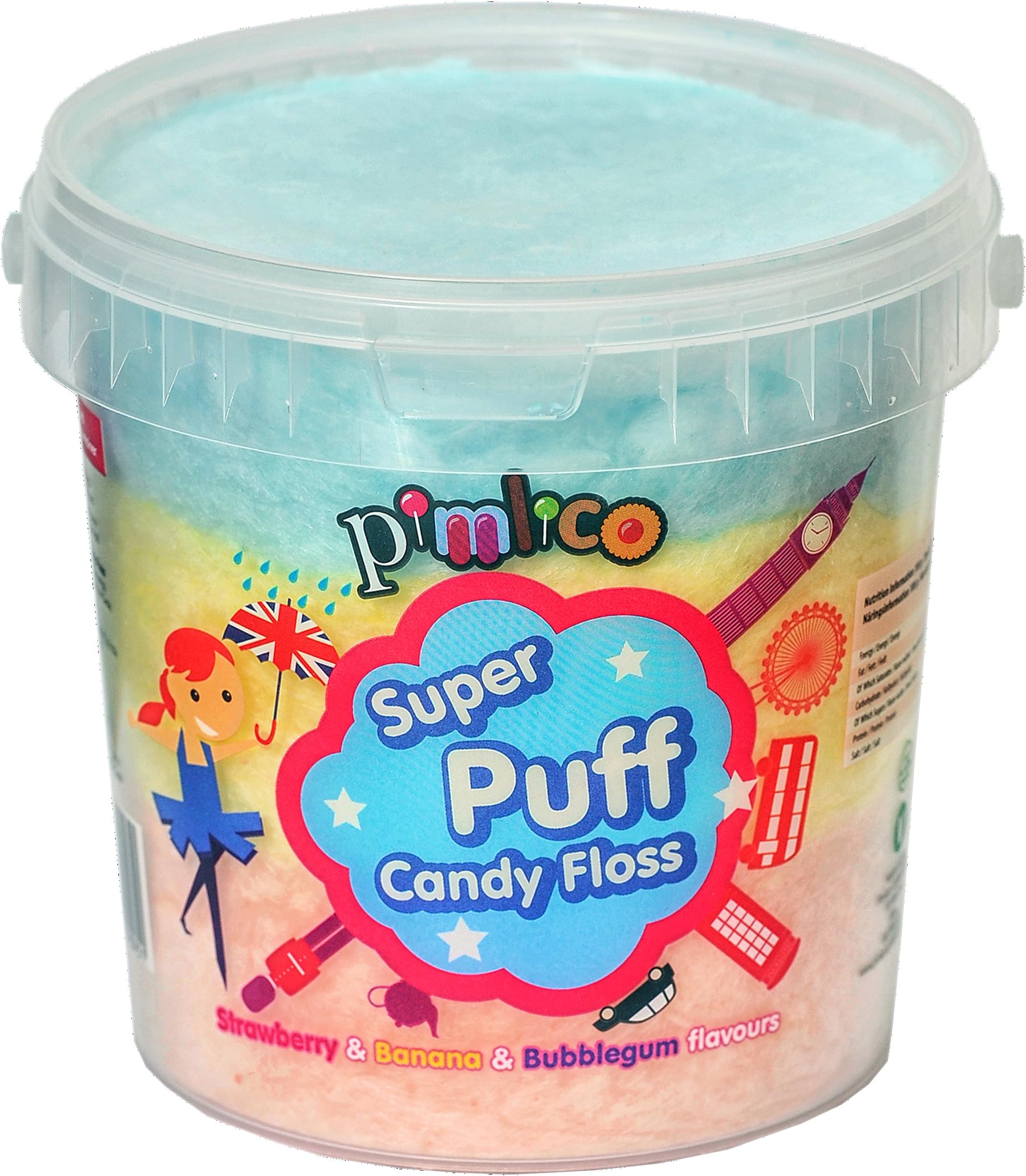 PIMLICO CANDY FLOSS 50g Tub Strawberry,Banana,Bubblegum Flavour Vegan,Vegetarian Great for Birthday Treats