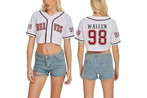 VIVIMENG Women Crop Baseball Jersey 98 Baseball Shirts Country Vintage Jersey V Neck Short Sleeve Tops