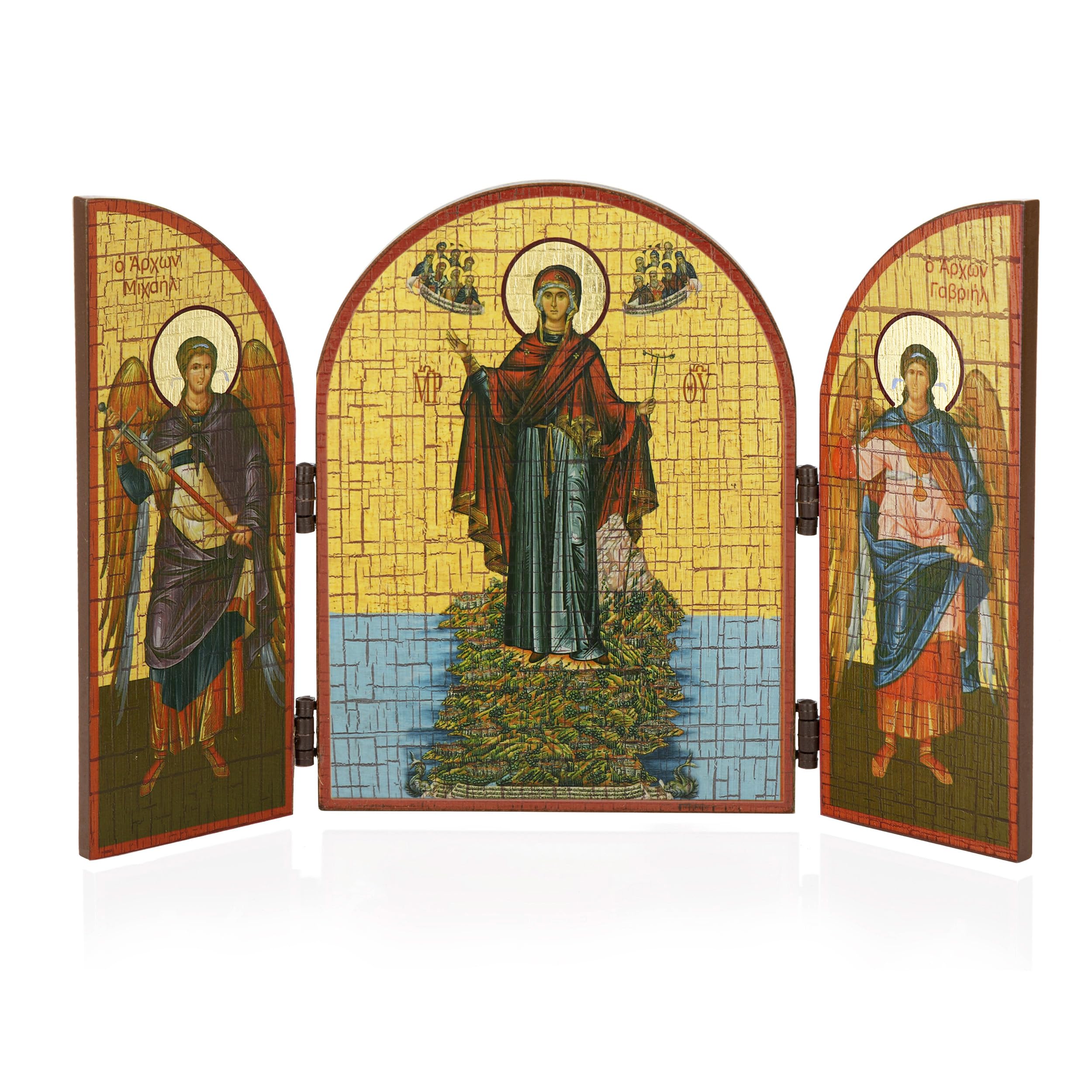 NKlaus Mother of God of Athos Icon Triptych Wood 25 x 16 cm Christian 13876