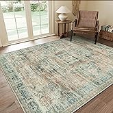 GENIMO 8X10 Area Rugs for Living Room, Machine Washable Non Slip Vintage Retro Rugs, Low Pile Lightweight Chenille Print Rug 