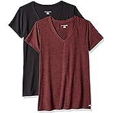 Amazon Essentials Women's Active Quick Dry Tech Stretch Short-Sleeve V-Neck T-Shirt (Available in Plus Size), Pack of 2