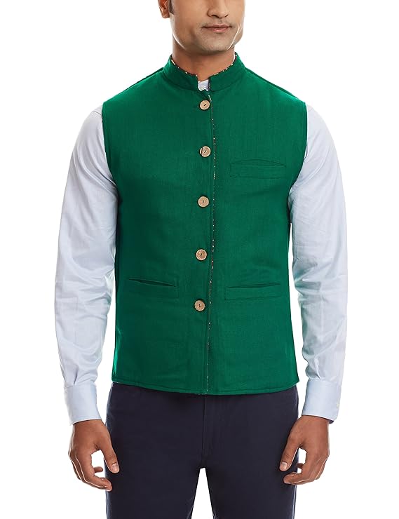 Buy Sobre Estilo Men's Banded Collar Wool Jacket (WV001Woolen Jacquard