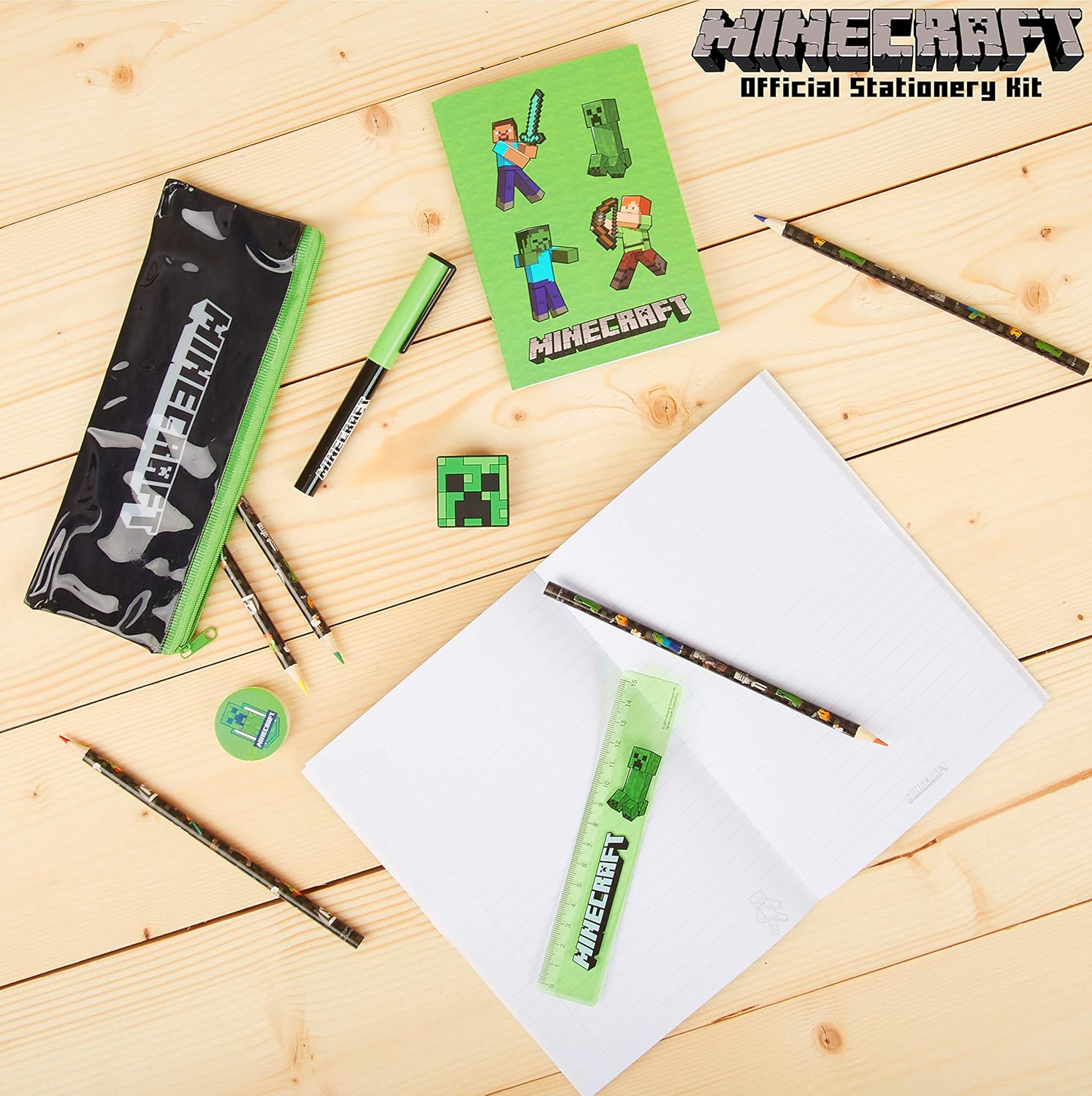 Minecraft Stationery Set, Back To School Supplies, Notebook & Pencil Case Set, Official Merchandise, Multicolor, 12 Piece Set - Image 4