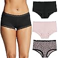 Maidenform Women's Boyshort Underwear, Microfiber With Lace Boyshort Panties, One Fab Fit, 3-pack