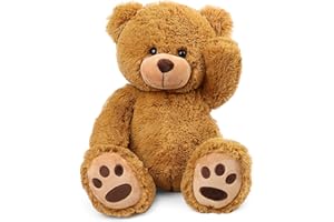 LotFancy Teddy Bear Stuffed Animals, 20 inch Soft Cuddly Stuffed Plush Bear, Cute Stuffed Animals Toy with Footprints, Gifts for Kids Baby Toddlers on Baby Shower, Valentine's Day, Brown