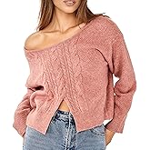 Simple&Opulence Women Casual Knit Sweaters Long Sleeve Fall Fashion Crew Neck Ribbed Pullover Slit Hem Loose Fit Jumper