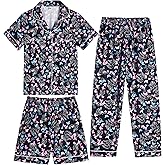 Vopmocld Girls Pajama Sets 3pcs Button Down Short Sleeve Long Pants With Shorts Sleepwear Cute Patterns Nighty For Teens