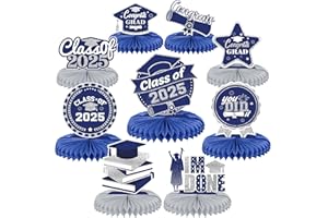 ERWEICET Blue Silver Graduation Centerpieces for Tables 2025 9pcs, Graduation Honeycomb Centerpieces Graduation Decorations Supplies Favors Class of 2025, You Did It, Congrats Grad, I'm Done Centerpieces