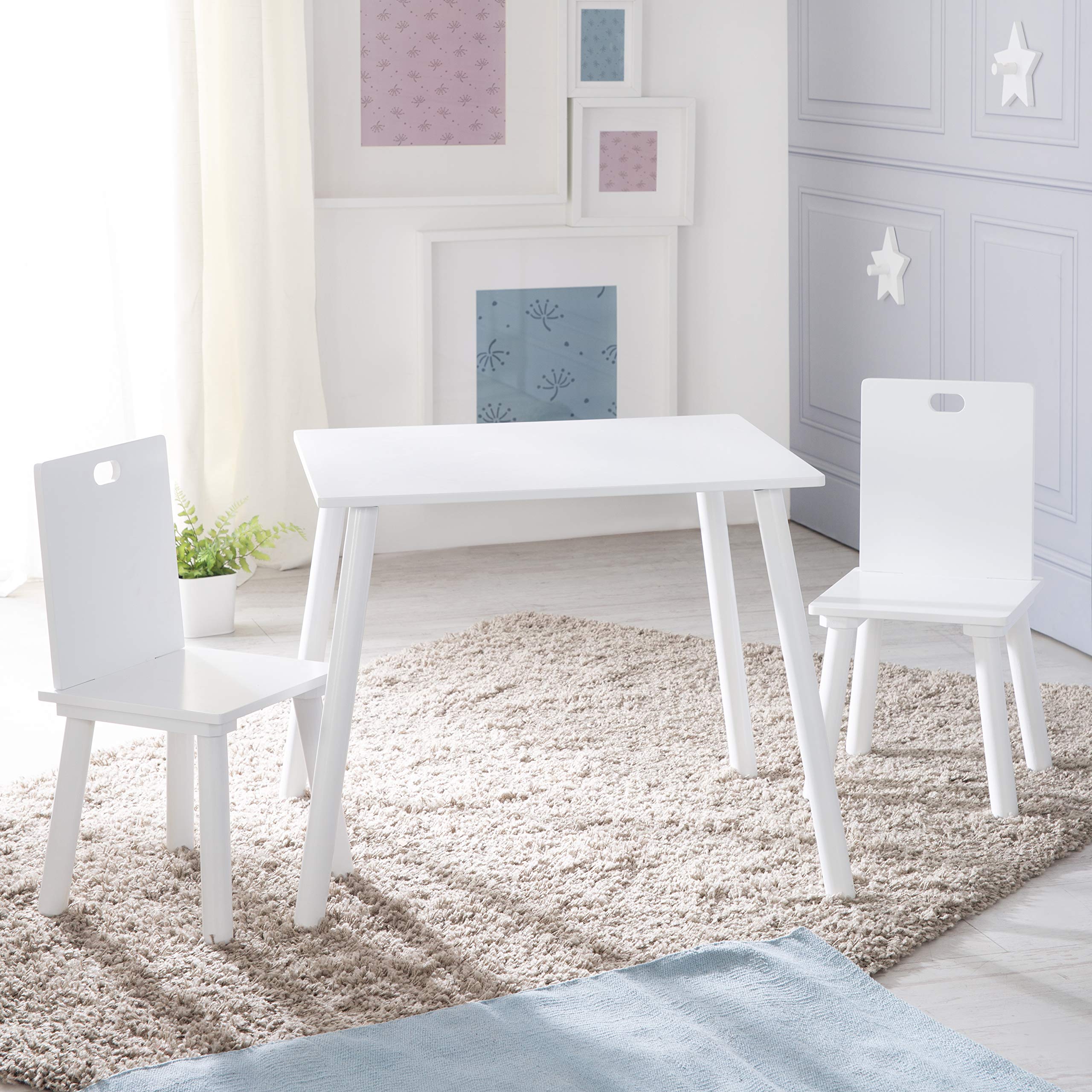 roba Wooden Children's Play Table and Chair Set with 2 Chairs and 1 Table (White)