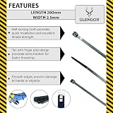 Glengor Black Cable Ties 100 Pack 200mm x 2.5mm Heavy Duty Zip Ties for Home view 3