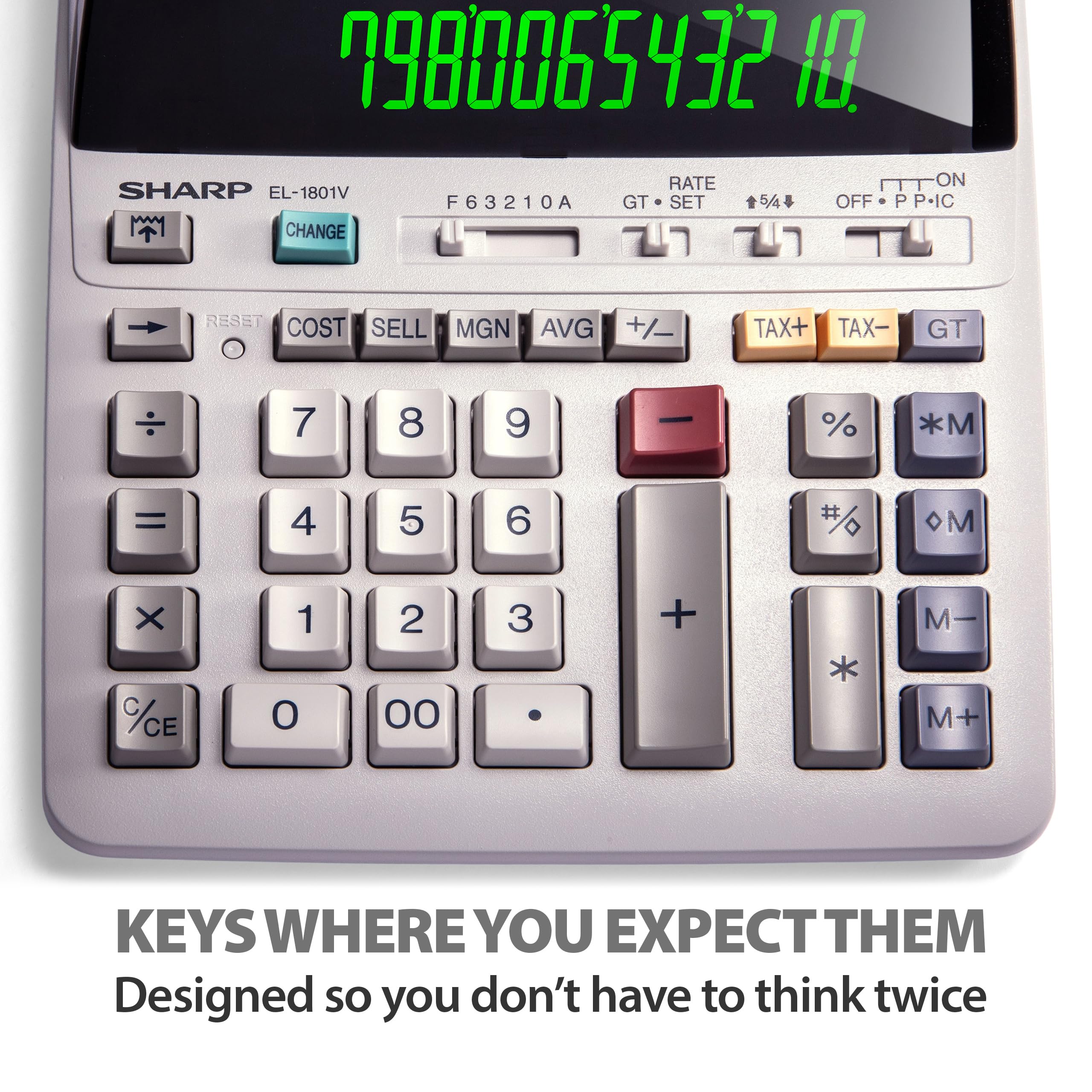 Sharp EL-1801V Ink Printing Calculator, 12-Digit LCD, AC Powered, Off-White, Ideal for Business & Office Use, Easy-to-Read Display & Durable Design