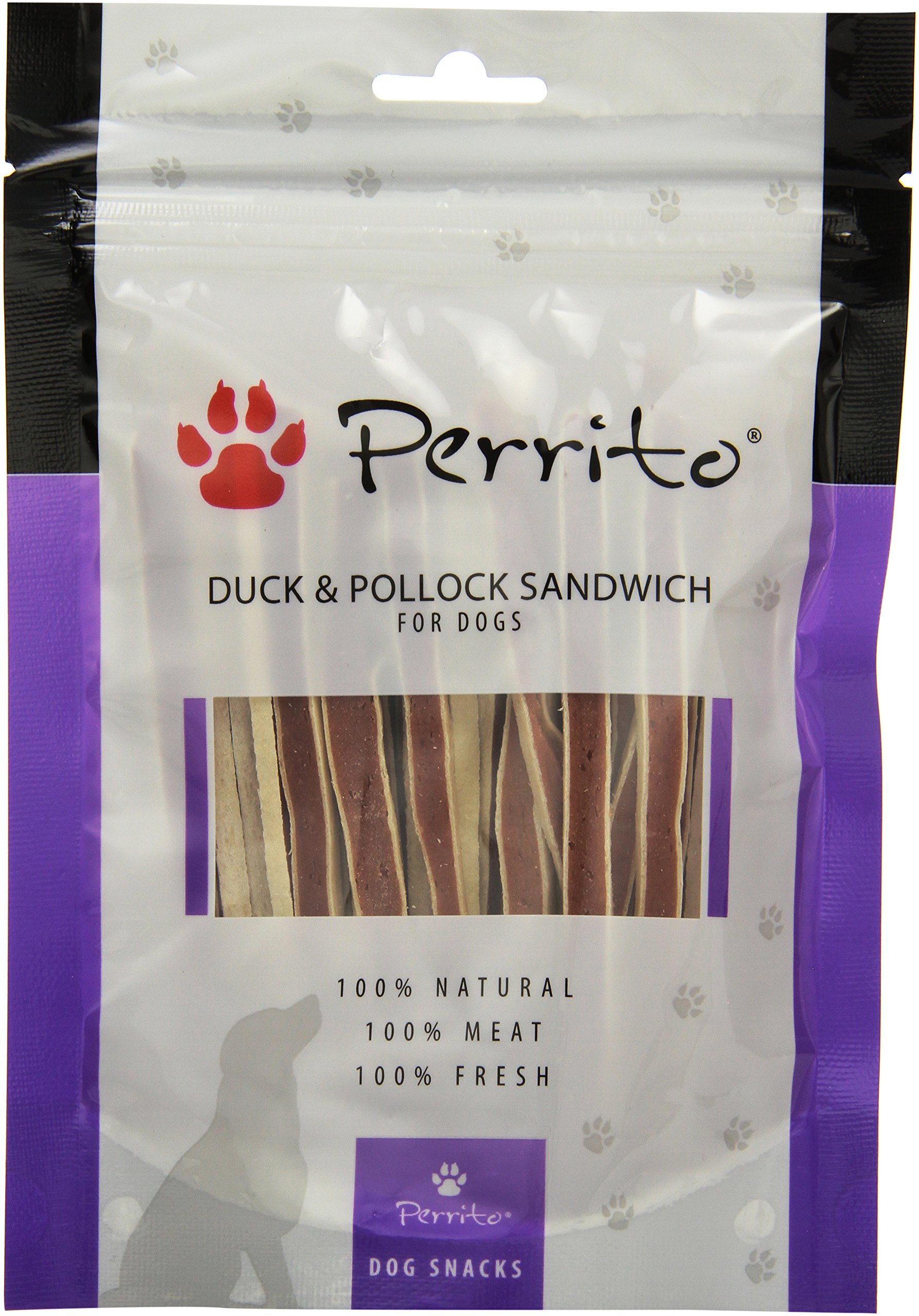 Perrito Duck & Pollock Dog Treats Duck & Pollock Sandwich, Sandwich in Thin Strips (Pack of 5 x 100 g