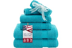American Veteran Towel, 6 Piece Towel Set for Bathroom Clearance Prime, 100% Cotton Turkish Bathroom Towels, 2 Bath Towels 2 Hand Towels 2 Washcloths, Aqua Blue
