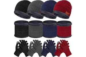 JaGely 12 Pieces Kids Winter Hat Glove Scarf Sets Thick Fleece Knitted Beanie Touchscreen Warmer Gaiter for Boys and Girls