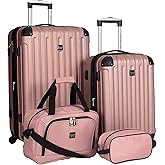 Travelers Club Midtown Hardside 4-Piece Luggage Travel Set, Rose Gold