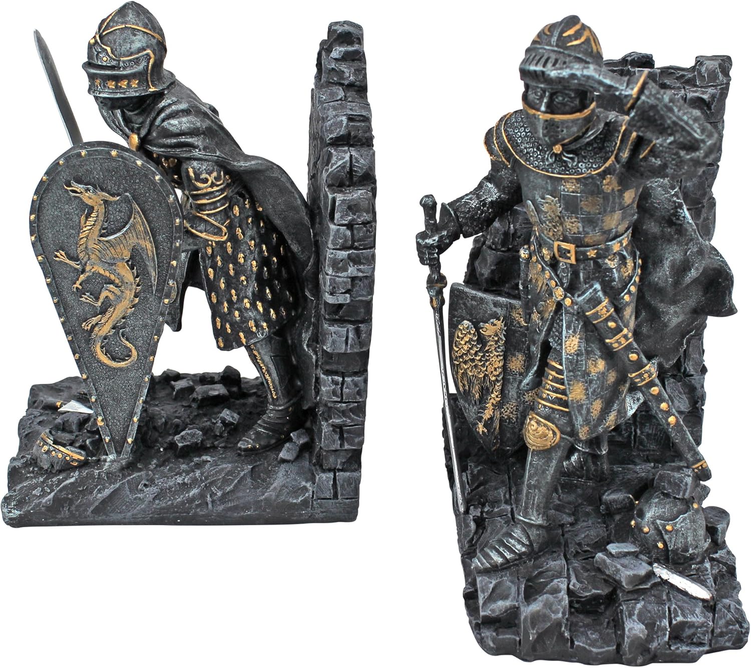 Design Toscano CL3434 Arthurian Knight Medieval Decor Bookend Statues, 20.25 cm, Set of Two, Polyresin, Grey Stone - Image 3