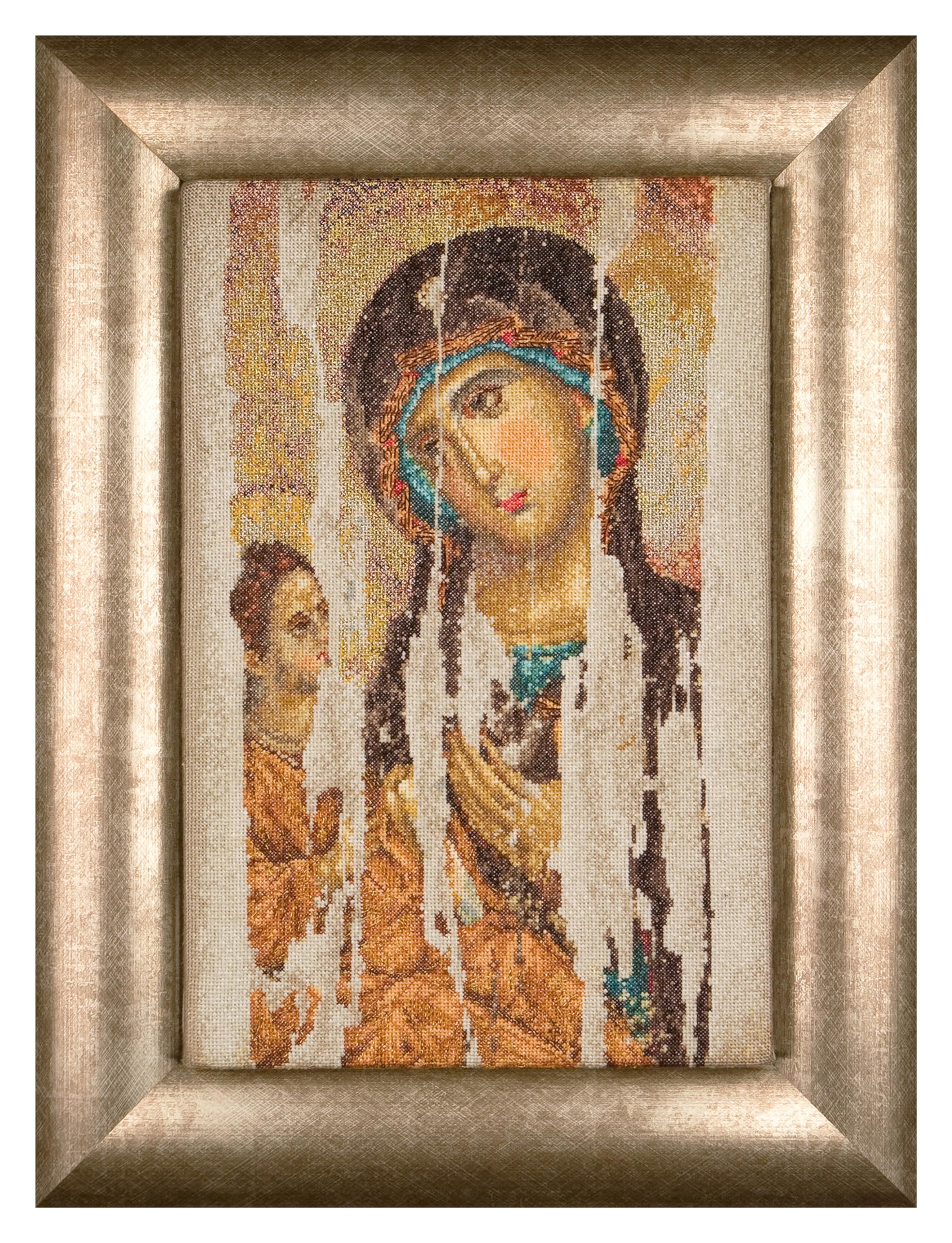 Thea Gouverneur - Counted Cross Stitch Kit - Icon Mother of God - Aida - 18 Count - Embroidery Kit for Adults - DMC Embroidery Threads and Other Cross Stitch Supplies Included - 475A