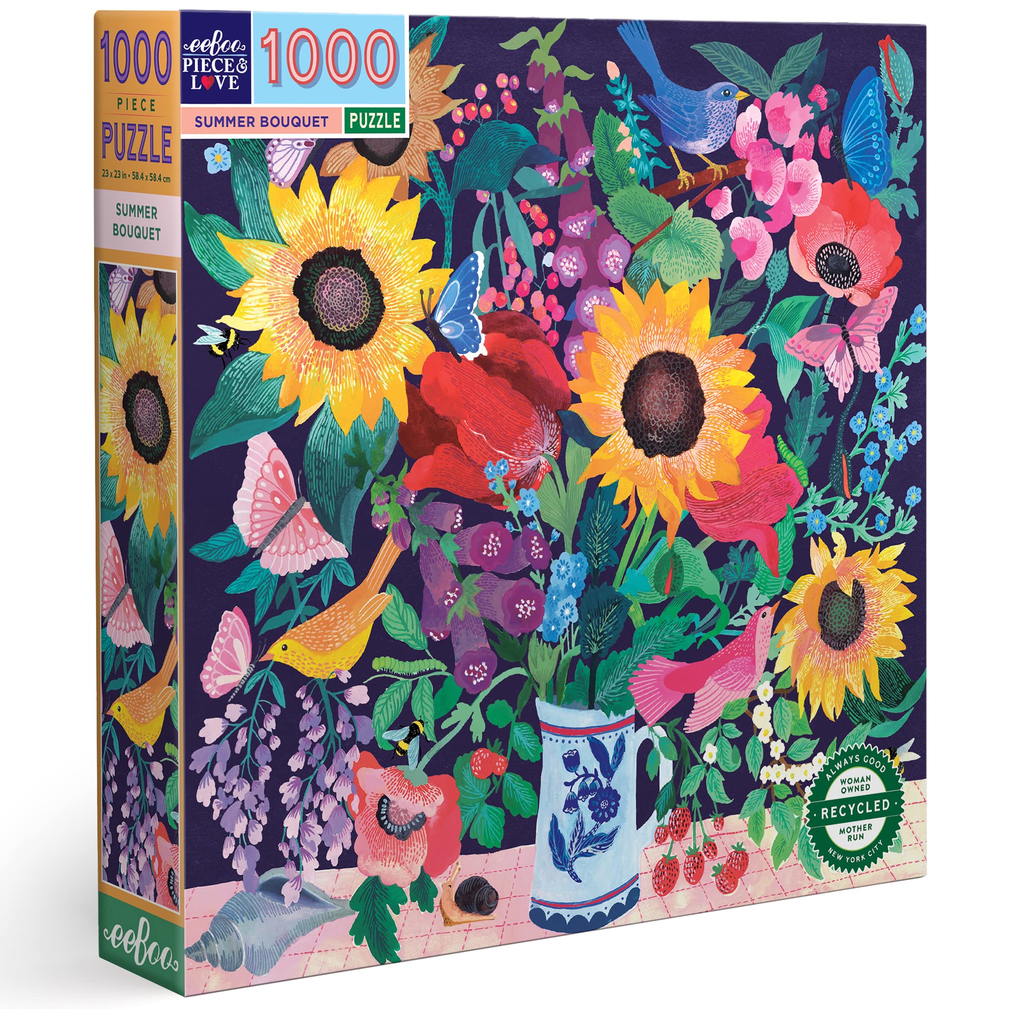 eeBoo Summer Bouquet Recycled Cardboard Jigsaw Adult 1000 Piece Colorful Puzzle-PZTSMB